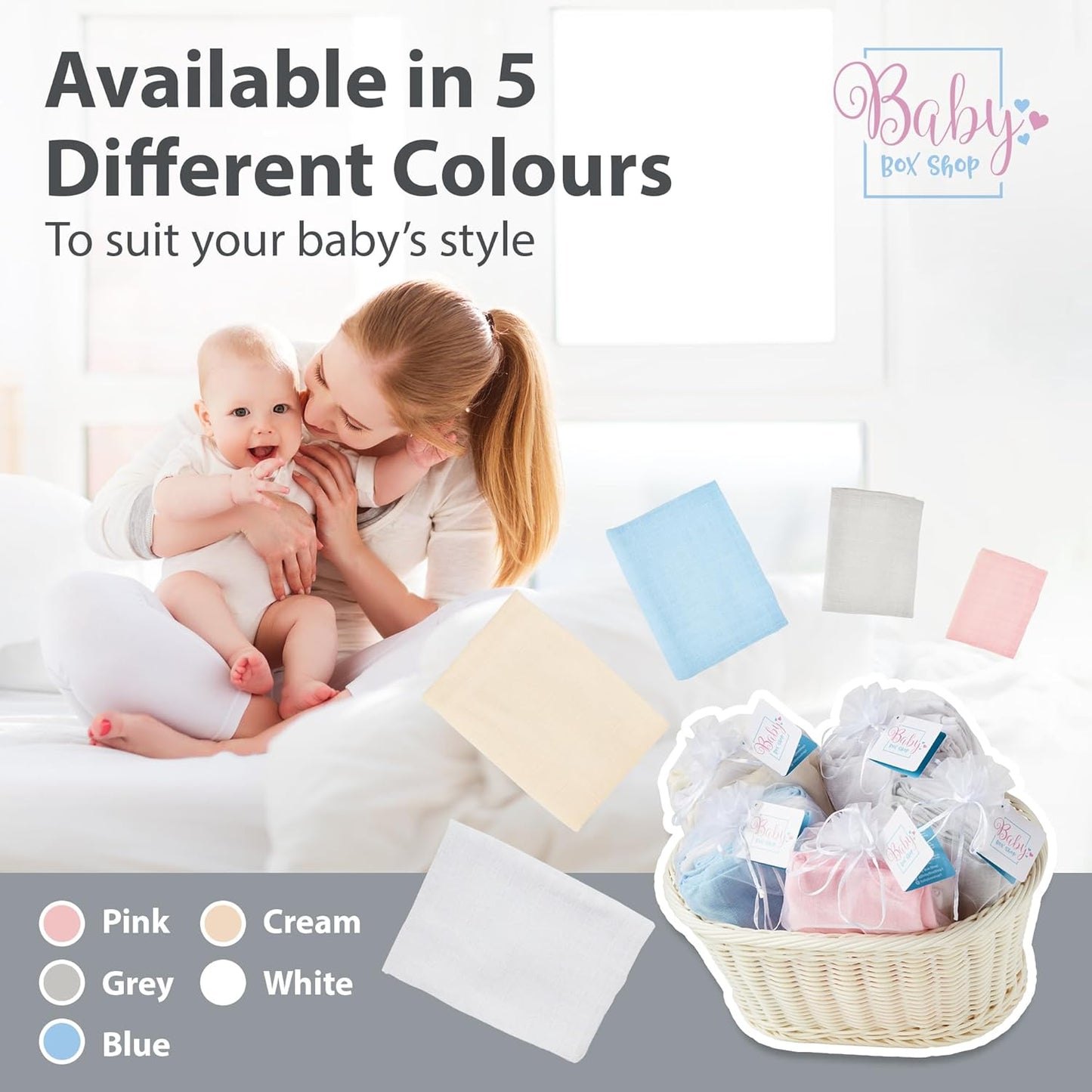 Baby Box Shop - Paninhos de musselina para bebês meninos, 100% algodão macio, para usar como capa de amamentação, paninhos de mão e paninhos de arroto, itens essenciais para bebês recém-nascidos