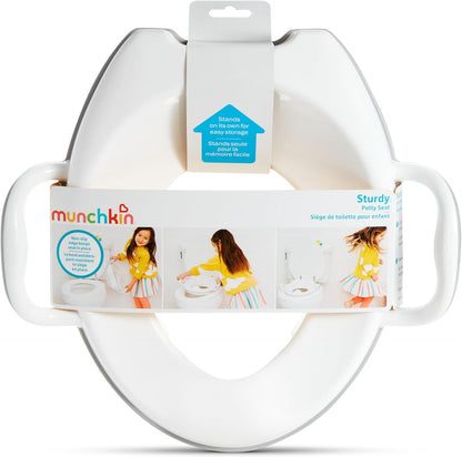 Munchkin Assento sanitário 90342, branco, assento sanitário Munchkin resistente | Assento sanitário para treinamento de penico com alças e pernas | Assento sanitário portátil para crianças pequenas | Cinza