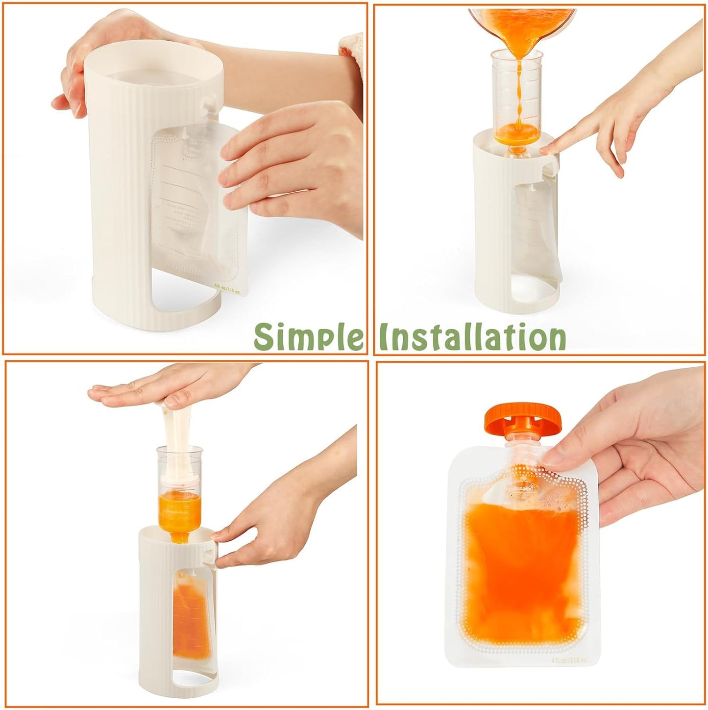 PandaEar Estação de aperto para armazenamento de papinhas em sachê, máquina de encher sachês com 10 unidades, estação de enchimento para bebês e crianças pequenas.