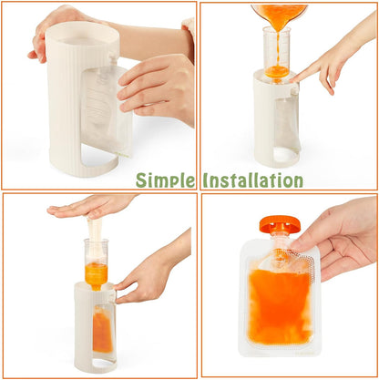 PandaEar Estação de aperto para armazenamento de papinhas em sachê, máquina de encher sachês com 10 unidades, estação de enchimento para bebês e crianças pequenas.