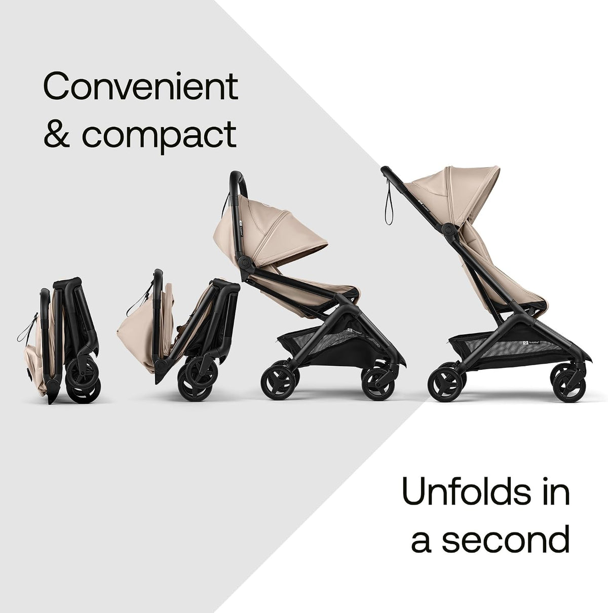 Bugaboo Carrinho de Bebê Butterfly 2 – Leve, Portátil e com Tamanho de Bagagem de Mão – Kit com Barra de Proteção – Dobragem com uma Mão, Assento Reclinável, Cesto de Armazenamento e Alça de Transporte – Desert Taupe