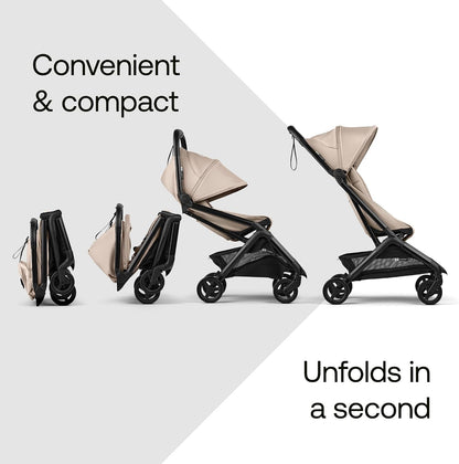Bugaboo Carrinho de Bebê Butterfly 2 – Leve, Portátil e com Tamanho de Bagagem de Mão – Kit com Barra de Proteção – Dobragem com uma Mão, Assento Reclinável, Cesto de Armazenamento e Alça de Transporte – Desert Taupe