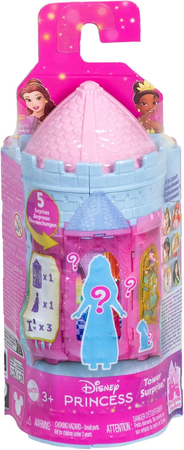 Mattel Disney Princess ou Villains – Torre e Mini Boneca (Personagem pode variar) | Inclui mini boneca surpresa e conjunto de brinquedo "Storytime Stackers" (Torre) com 3 a 4 acessórios, inspirado nos filmes – JBL46