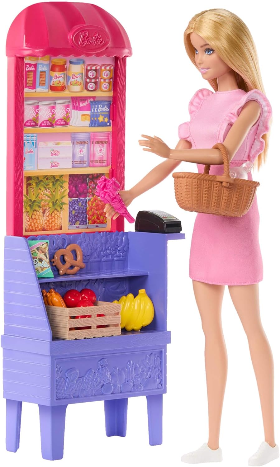Barbie e Teresa, Receita para Amizade, Boneca da Moda e Conjunto de Brinquedos, Tema Malibu no Mercado, com 11 Acessórios, Incluindo Barraca de Mercado e Comida, JCT05