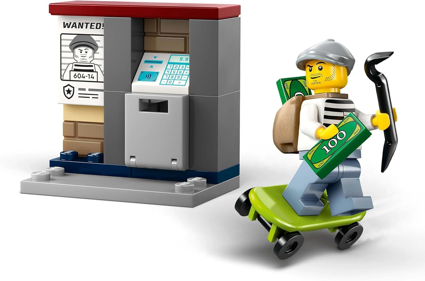 LEGO Conjunto de perseguição de motocicleta da polícia City com uma motocicleta de brinquedo, 2 minifiguras, minicaixa eletrônico e um skate - Presente de aniversário para meninos e meninas a partir de 4 anos - 60455