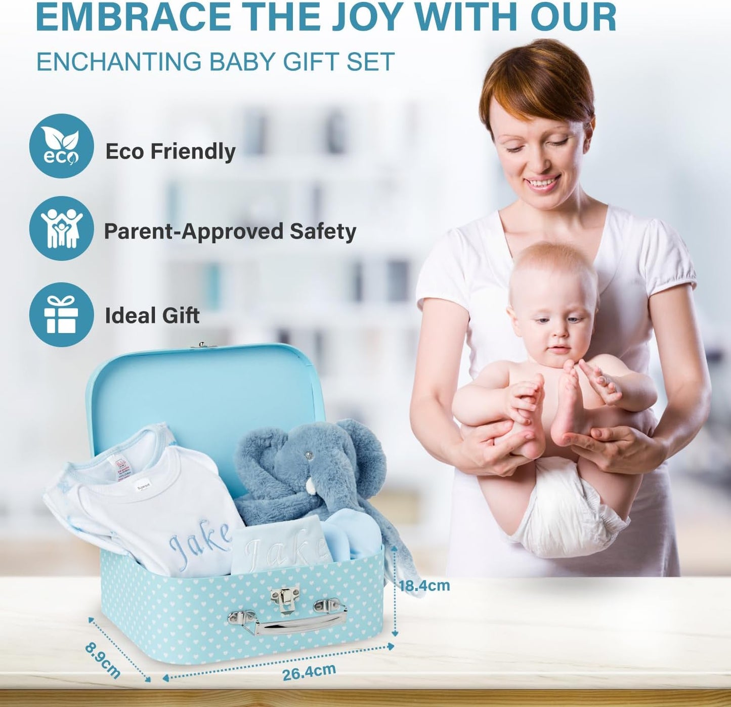 Baby Box Shop - Conjunto de presente para recém-nascidos - Cesta premium com chocalho para cachorro, porta-retratos, tecido de musselina, chá de bebê para recém-nascidos