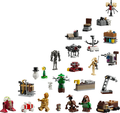 Calendário do Advento LEGO Star Wars 2025 para meninos a partir de 6 anos - Brinquedo de contagem regressiva para o Natal com 24 surpresas, incluindo 2 minifiguras e 5 figuras de droides - Ideia de presente - 75418