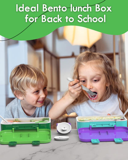 Lehoo Castle Lancheira infantil Bento, lancheira com 5 compartimentos, recipientes de almoço de 1,25L com pote de molho, colher e garfo para meninos e meninas, escola, à prova de vazamentos, sem BPA (dinossauro)