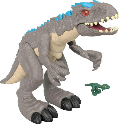 Imaginext Jurassic World Indominus Rex Dinossauro de Brinquedo com Ação de Movimento e Figura de Raptor para Brincadeiras de Faz de Conta para Crianças a partir de 3 Anos, GMR16