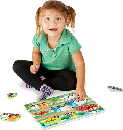 Melissa e Doug Brinquedos de madeira - 3 pranchas de fixação para crianças - Animais de fazenda, safari e veículos, brinquedos de aprendizagem para meninas e meninos de 2 anos, presentes de quebra-cabeças infantis