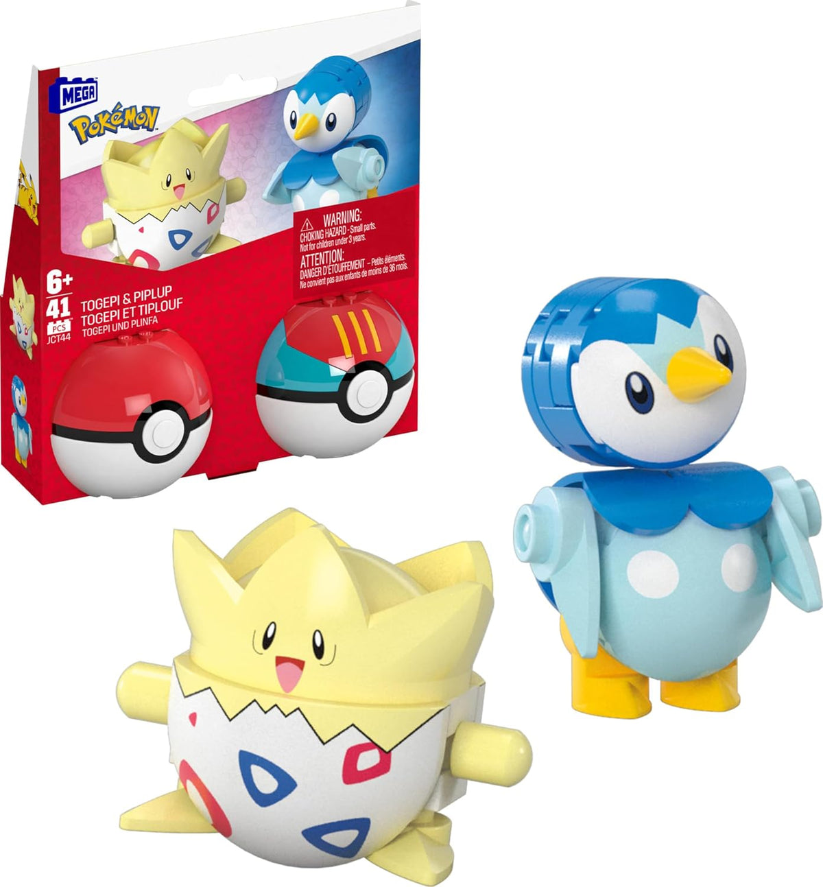 MEGA Conjunto de Brinquedos de Montar Pokémon com Figuras de Ação, Pacote com 2 Poké Bolas (Togepi e Piplup) e 41 Peças, para Crianças, JCT44