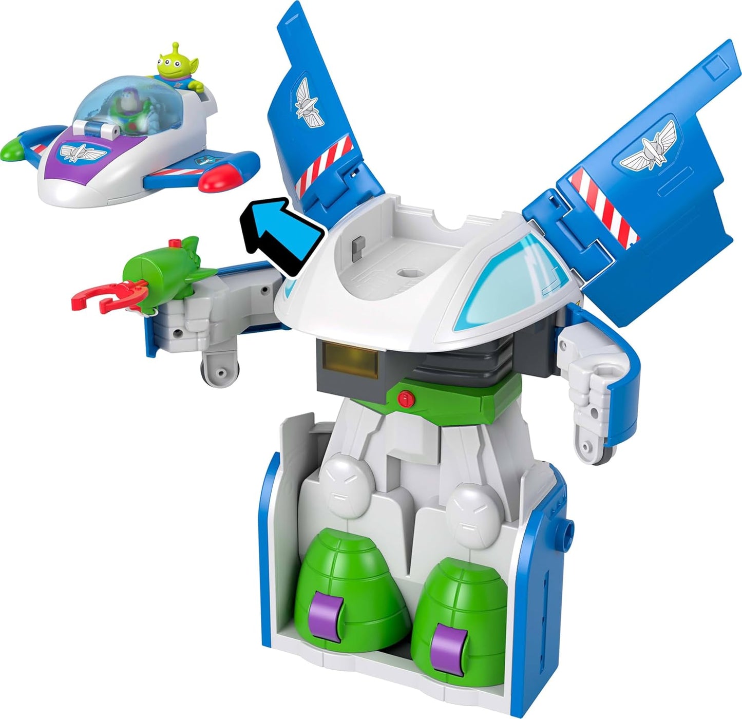 Nave do Buzz Lightyear que se Transforma Imaginext com Bonecos | Nave do Buzz Lightyear de Toy Story, veículo que se transforma com luzes e sons, bonecos de ação de 3 polegadas, lançador e projéteis, JTH51