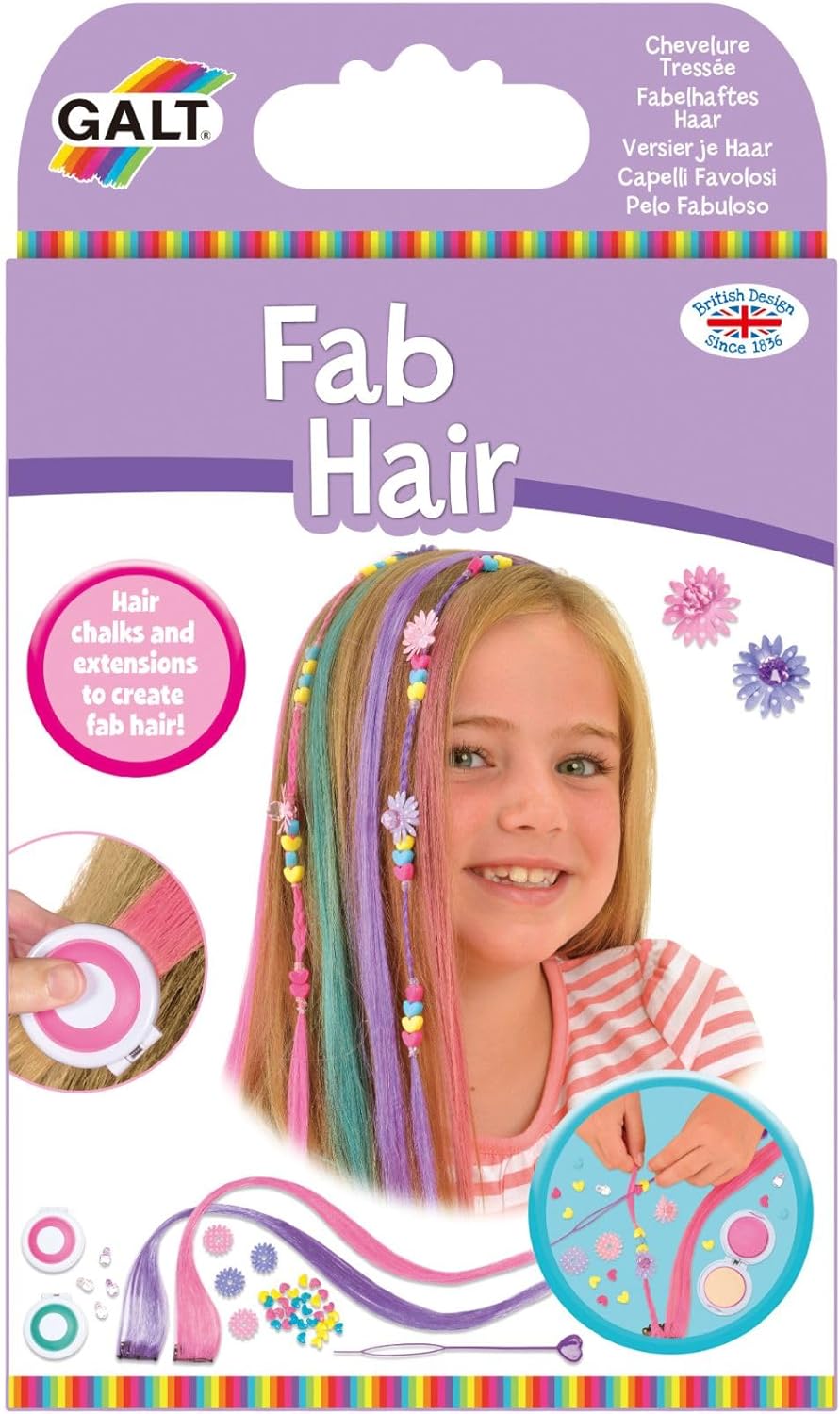 Galt Toys, Fab Hair, Hair Chalk Kit and Extensions for Children, Ages 6 Years Plus, Galt Toys, Sparkly Scrunchies, Craft Kits for Kids, Ages 5 Years Plus, Silver,White