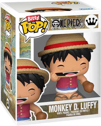 Funko Bitty Pop! One Piece - Pacote com 4 Luffy - Probabilidade de 1/6 para uma variante rara de Chase e uma minifigura surpresa misteriosa - 2,2 cm (0,9 pol.) - Prateleira de exposição empilhável incluída - Ideia para presente