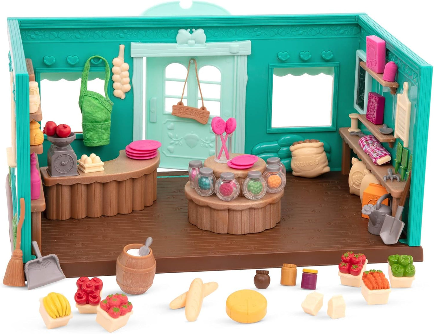 Li'l Woodzeez Store Playset - Honeysuckle Hollow General Store - Juego de 69 piezas - Juguetes familiares para niños de 3 años en adelante