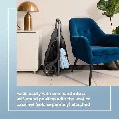 Carrinho de bebê Bugaboo Dragonfly City, carrinho de bebê leve e compacto com dobra fácil com uma mão em qualquer posição, suspensão total, cesto inferior XL, chassi preto e capota solar preta meia-noite