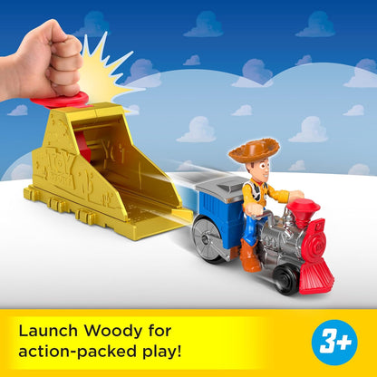 Fisher-Price Conjunto Mattel Imaginext Launcher com figura de ação de 7,6 cm e veículo de brinquedo, inspirado em Toy Story da Disney e Pixar (os personagens podem variar), JKW24