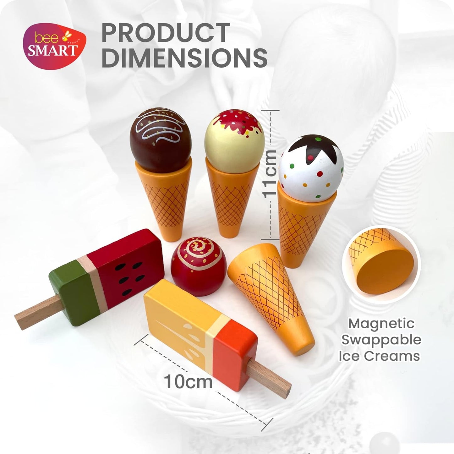 Conjunto de sorvete de madeira - Casquinhas de sorvete e picolés Finja brinquedos de comida para crianças | Sorvetes trocáveis magnéticos | Comida imaginativa para crianças | Presentes de aniversário para meninos e meninas