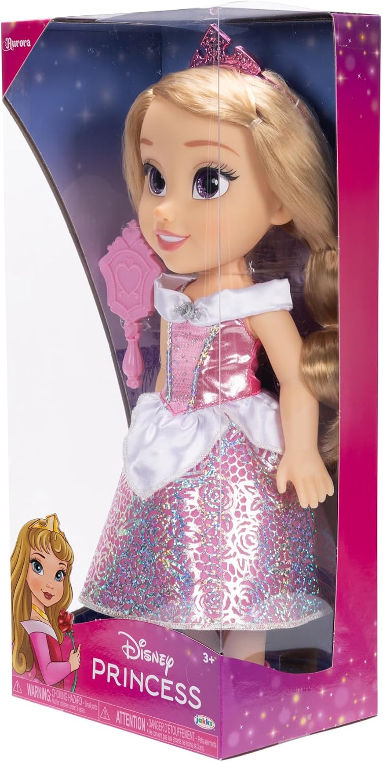 Disney Boneca Princess My Friend Aurora 35 cm Olhos Com Brilho Cintilante, Vestido De Princesa Removível, Tiara, Sapatos Fáceis De Calçar E Tirar