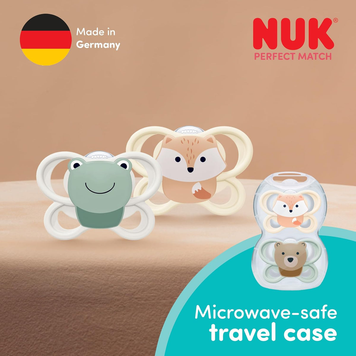 NUK Chupetas Perfect Match Air | 0-6 Meses | Chupetas ortodônticas que favorecem a circulação de ar e previnem irritações causadas pela saliva | 95% de aceitação pelos bebês** | Modelos variados | Embalagem com 4 unidades