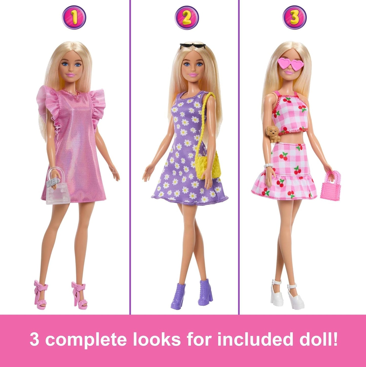 Barbie Conjunto de brinquedos Dream Closet com boneca loira, roupas e acessórios, 90 cm de largura com mais de 25 peças, 3 looks completos, HXD58
