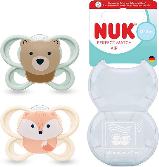 NUK Chupetas Perfect Match Air para Recém-nascidos | 0-2 Meses | Chupetas Ortodônticas que Permitem a Circulação de Ar e Previnem Irritações pela Saliva | 95% de Aceitação pelos Bebês** | Embalagem com 2 Unidades