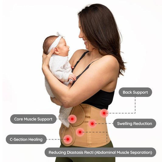 BABYGO® Cinto de barriga pós-parto para mulheres | Cinto abdominal para cesárea | Gravidez com faixa abdominal | incluindo caderno de exercícios para recuperação após o nascimento