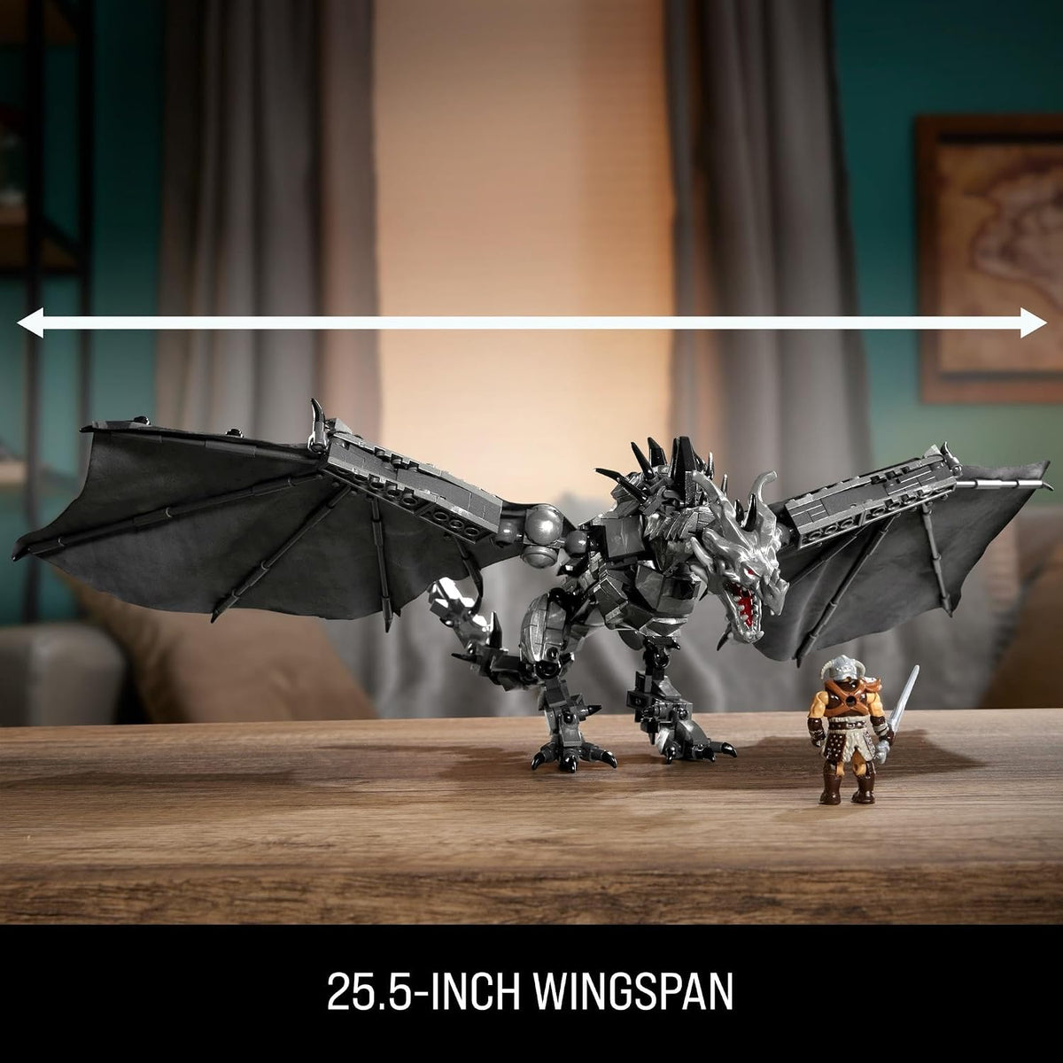 MEGA Bonecos de Ação e Brinquedos de Montar MEGA Skyrim – Alduin, o Devorador de Mundos (619 peças) com 1 figura do Dragonborn, para colecionadores (HXR98)