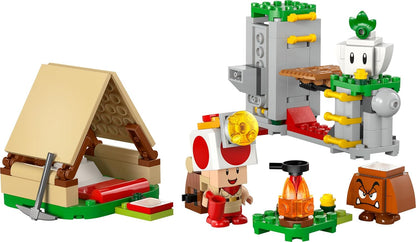 LEGO Super Mario Acampamento do Capitão Toad - Brinquedo interativo com 3 figuras, incluindo um Goomba, além de uma barraca e uma ponte que desaba - Presente para gamers a partir de 6 anos - 72040