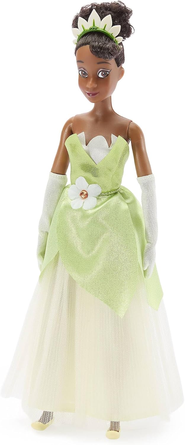 Disney Boneca Clássica Oficial da Tiana  para Crianças – A Princesa e o Sapo, 28 cm (11 pol.) – Boneca Totalmente Articulada com Vestido Icônico Inspirado em Lírio e Amigo da Personagem – Indicada para Maiores de 3 Anos