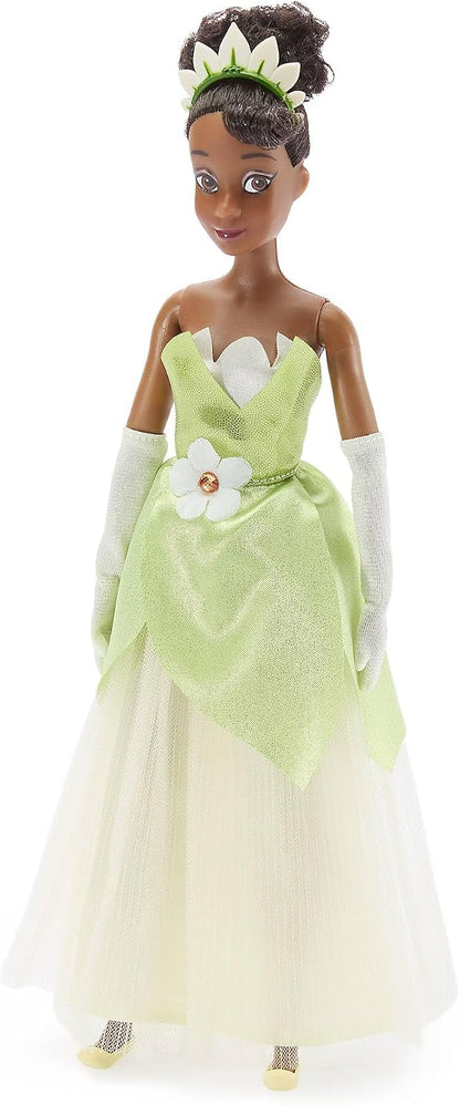 Disney Boneca Clássica Oficial da Tiana  para Crianças – A Princesa e o Sapo, 28 cm (11 pol.) – Boneca Totalmente Articulada com Vestido Icônico Inspirado em Lírio e Amigo da Personagem – Indicada para Maiores de 3 Anos