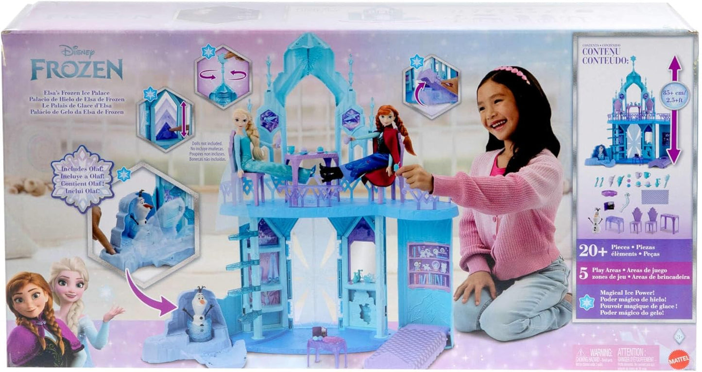 Mattel Conjunto de Brinquedo Castelo de Gelo da Elsa (Disney Frozen) da , com mais de 76 cm de altura | Inclui boneco do Olaf, 5 áreas de brincar, 21 acessórios e possibilidade de brincar em 360 graus; inspirado nos filmes Disney Frozen, JGG41