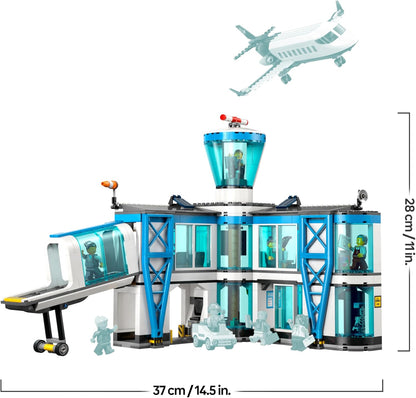 LEGO City Aeroporto com Avião - Kit de Modelo em Miniatura com Terminal, Avião, Caminhão Reboque, Ponte, 9 Minifiguras e Acessórios - Ideia de Presente de Aniversário para Meninos a partir de 8 Anos - 60502