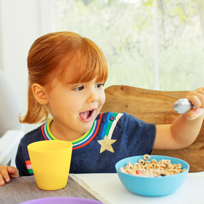 Munchkin Conjunto de colheres para desmame de bebê com alças ergonômicas, tigelas para bebês - conjunto de tigelas de plástico brilhantes, xícaras para crianças, conjunto de pratos para bebês | Pratos empilháveis para crianças,