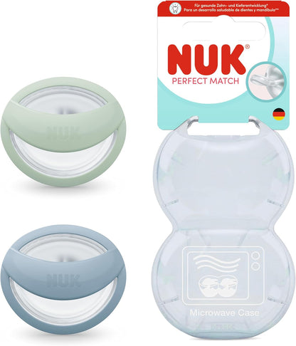 NUK Chupetas Perfect Match | 0-6 meses | Compatíveis com a amamentação, ortodônticas | 95% de aceitação pelos bebês** | Verde e Azul | 2 unidades