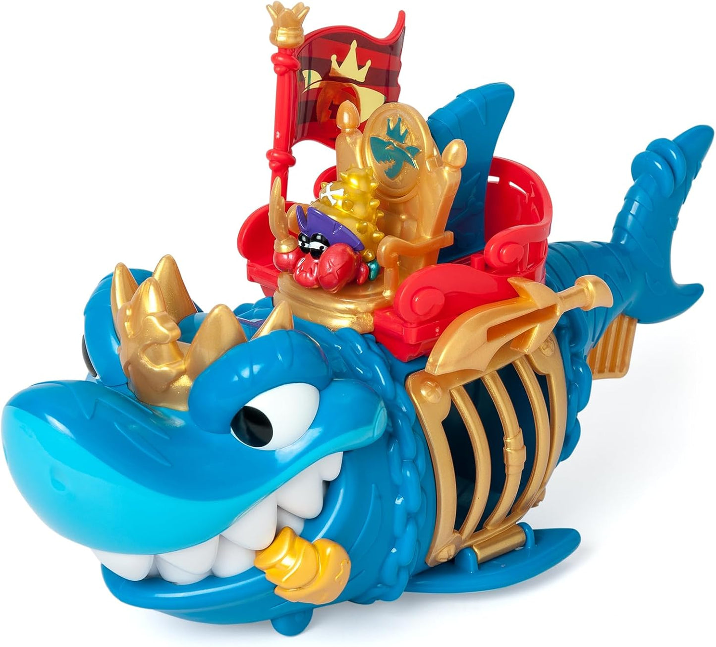 PIRATIX King Shark - Tubarão articulado com gaiola para capturar Piratix rivais. Inclui 1 tubarão, 1 tesouro exclusivo, 1 Piratix exclusivo e 1 acessório. Cor: Azul.
