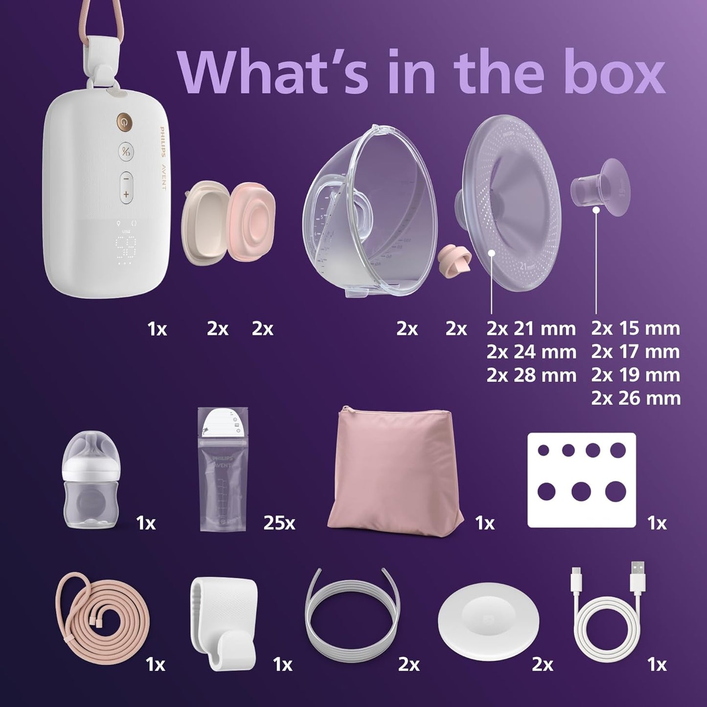 Philips Avent, Kit inicial para bomba tira-leite motor com potência hospitalar, imita o ritmo de sucção do bebê, bombeia até 85 vezes por minuto, com acessórios para alimentação e armazenamento, modelo SCD553/11