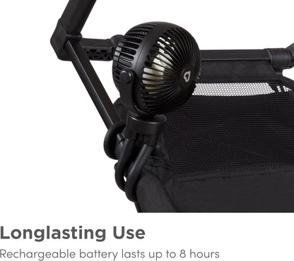 Munchkin Ventilador para carrinho de bebê | Mini ventilador portátil para carrinho de bebê com luzes de LED | Itens essenciais para bebê | Ventilador para carrinho de bebê 360 com 4 velocidades | Preto