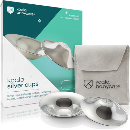 Koala Babycare Protetores de mamilo em prata 100% - Protetores de mamilo para amamentação de recém-nascidos - Protetores para fissuras mamárias | Dispositivo Médico Classe 1 Koala Silver Cup