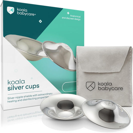 Koala Babycare Protetores de mamilo em prata 100% - Protetores de mamilo para amamentação de recém-nascidos - Protetores para fissuras mamárias | Dispositivo Médico Classe 1 Koala Silver Cup