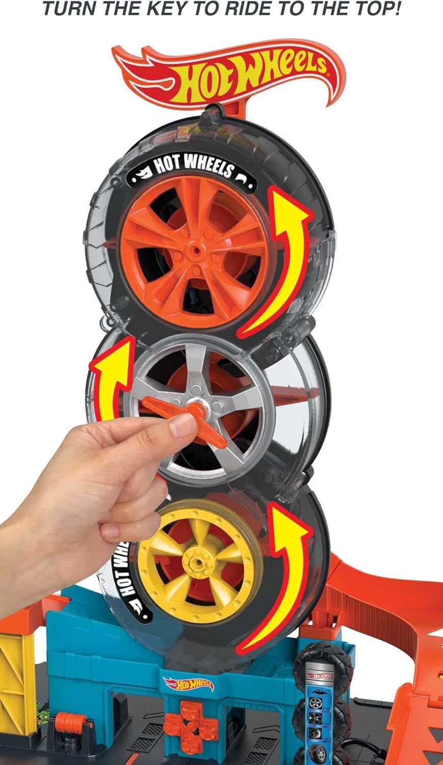 Hot Wheels Conjunto de jogos City Super Twist Tire Shop, gire a chave