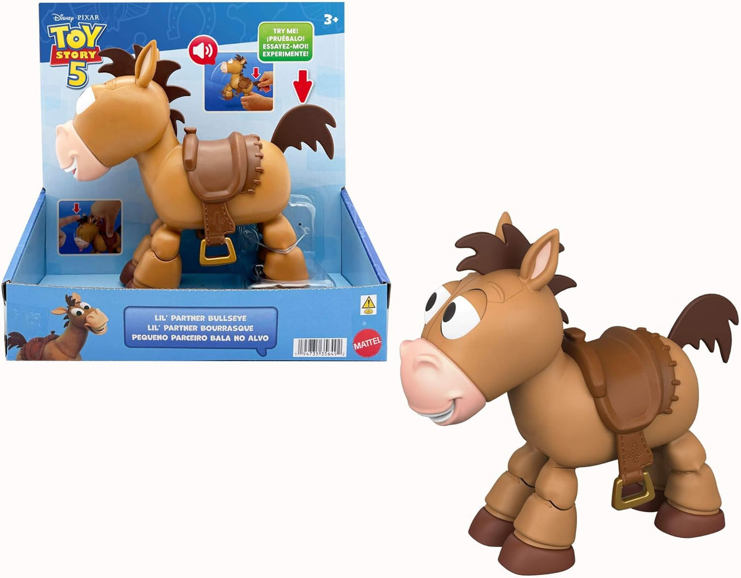 Mattel Disney e Pixar Toy Story 5 – Boneco Bullseye (Bala no Alvo) "Lil' Partner" | Figura articulada de aprox. 19 cm (7,4 pol.), posições de brincadeira ativadas por toque, com efeitos sonoros – JKV48