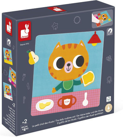 Janod - Jogo Rotinas e Rituais do Dia - Quadro Magnético Educativo - Organize seu Dia a Dia - 7 Cartões Modelo Educativos - 1 Quadro Magnético - 30 Ímãs - A partir de 2 Anos