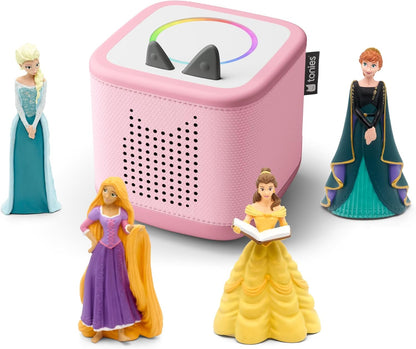 Pacote Toniebox 2 Tonies com 4 Tonies: Disney Frozen Elsa, Disney Frozen 2 Anna, Disney A Bela e a Fera, Disney Enrolados, Nuvem Rosa