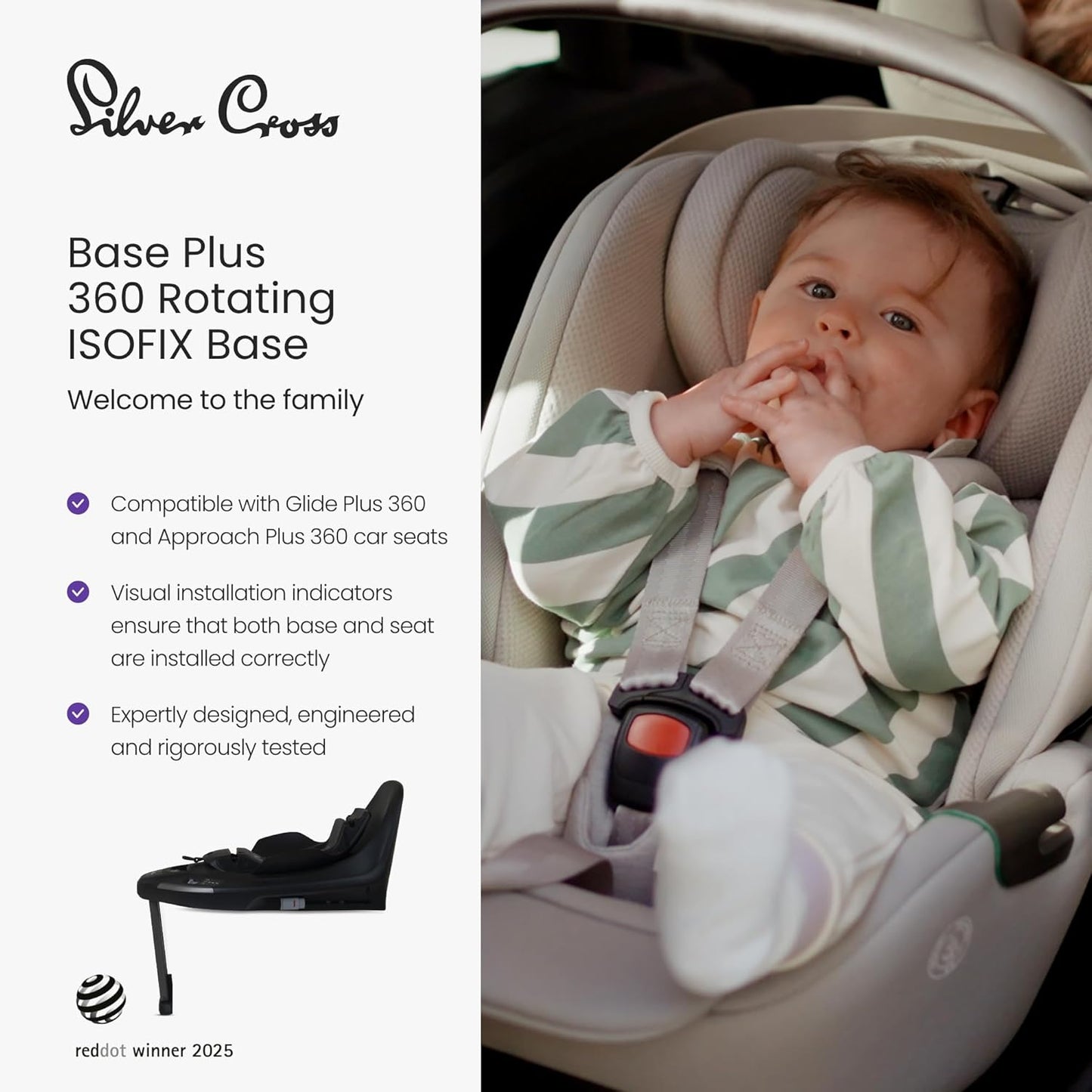 Silver Cross Base Plus com rotação de 360° ISOFIX para cadeiras auto Glide Plus 360 e Approach Plus 360 - Interruptor de rotação AgeLock - Fácil utilização virada para trás ou para a frente - Fixação ISOFIX segura