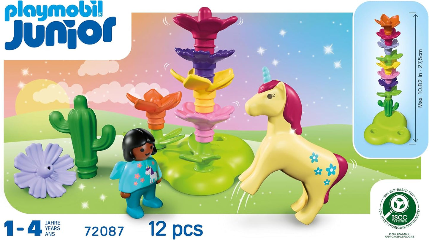 Playmobil | JÚNIOR | JÚNIOR: Jardim de Fadas com Unicórnio | Conjunto de Jardim Mágico com Fada, Unicórnio e Flores Empilháveis | Para Crianças a partir de 1 Ano | 72087