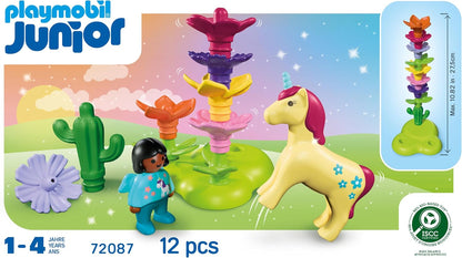 Playmobil | JÚNIOR | JÚNIOR: Jardim de Fadas com Unicórnio | Conjunto de Jardim Mágico com Fada, Unicórnio e Flores Empilháveis | Para Crianças a partir de 1 Ano | 72087