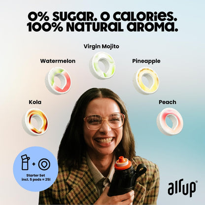 Garrafa de água AIR UP® Twist Pro, kit inicial original com cápsulas em 5 sabores | Garrafa de 600 ml com sabor sem açúcar | Pode ser lavada na máquina de lavar louça, livre de BPA | Na cor Azul Splash