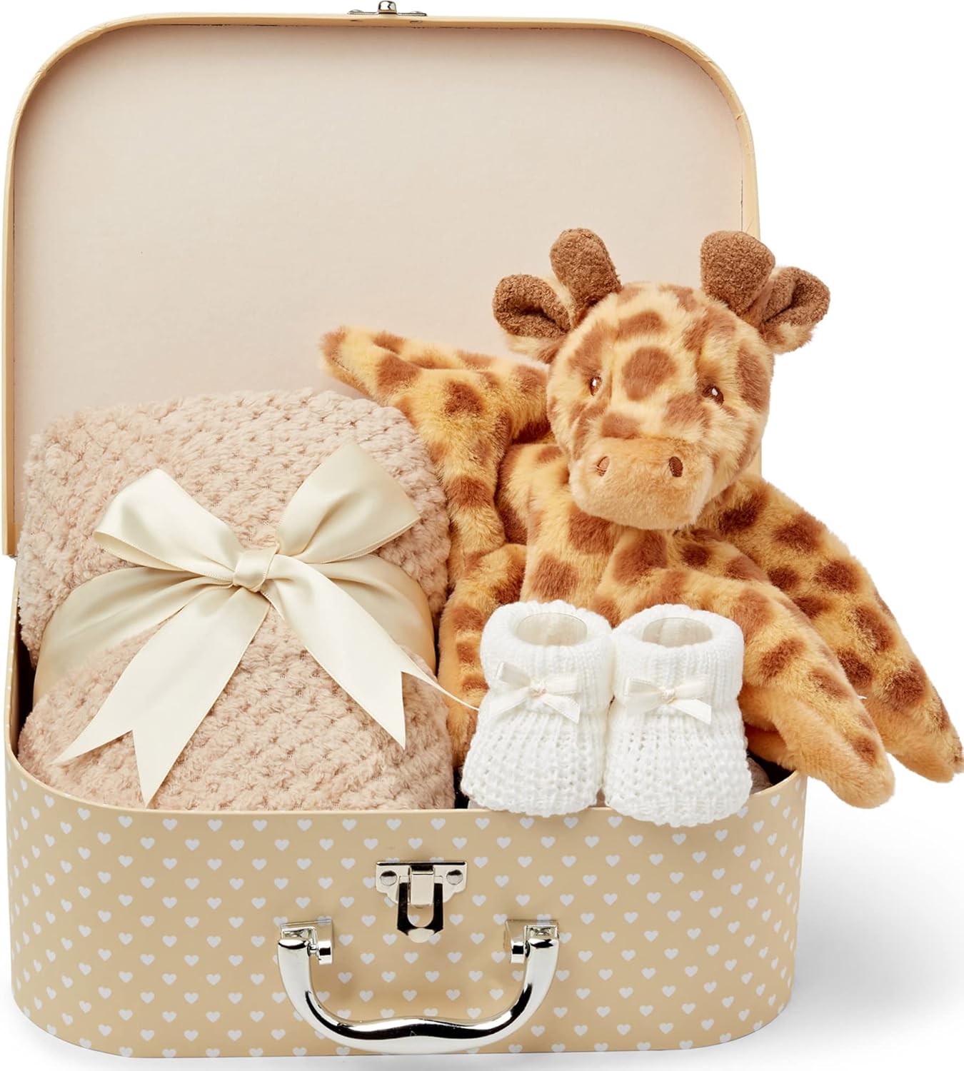 Presentes personalizados para bebês - Cesta para recém-nascidos em caixa de lembranças branca, inclui edredom de zebra para bebês, caixa de bebê, conjunto de presentes para recém-nascidos - 3 itens essenciais para bebês