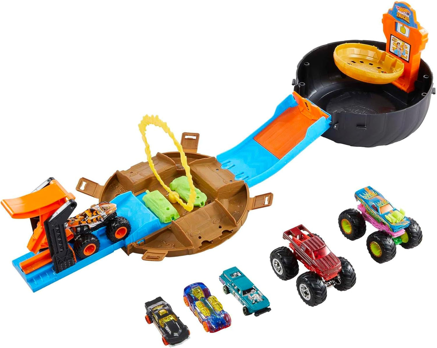 Hot Wheels Conjunto Monster Trucks Stunt Tire, inclui 3 Monster Trucks e 3 veículos em escala 1:64, presente para crianças de 4 a 8 anos, HHY74